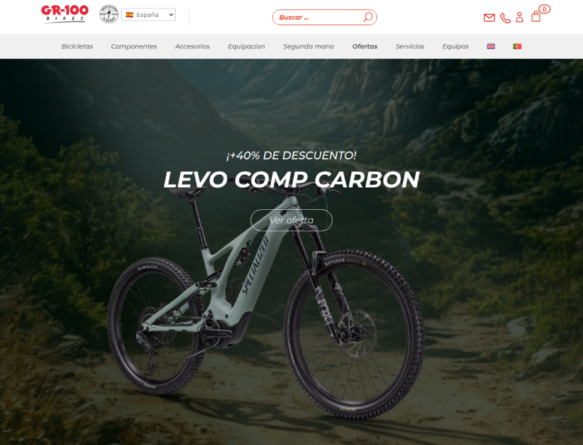 Página de la tienda de bicicletas GR-100, creada con WordPress y Divi por David Méndez.